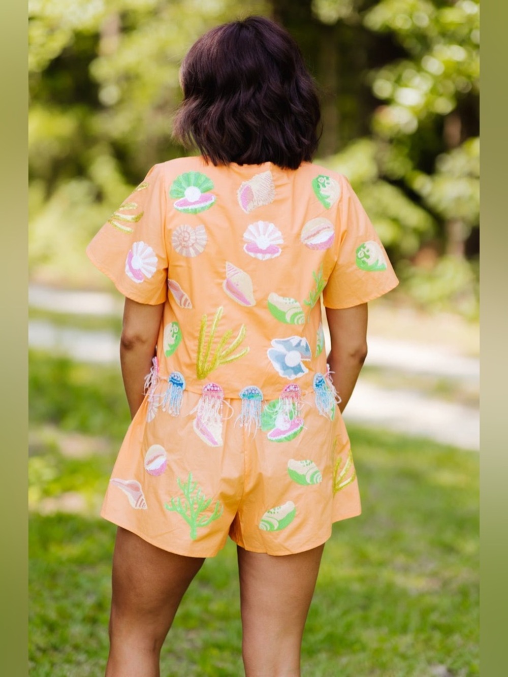 QUEEN OF SPARKLES Peach Under the Sea Icon Shorts - Picture 2 of 5